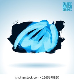 Blue brush stroke and texture. Grunge vector abstract hand - painted element. Underline and border design.