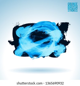 Blue brush stroke and texture. Grunge vector abstract hand - painted element. Underline and border design.