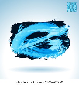 Blue brush stroke and texture. Grunge vector abstract hand - painted element. Underline and border design.