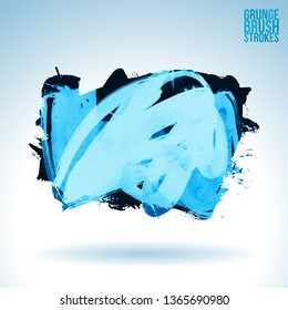 Blue brush stroke and texture. Grunge vector abstract hand - painted element. Underline and border design.