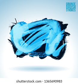 Blue brush stroke and texture. Grunge vector abstract hand - painted element. Underline and border design.