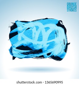 Blue brush stroke and texture. Grunge vector abstract hand - painted element. Underline and border design.