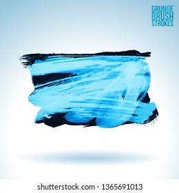 Blue brush stroke and texture. Grunge vector abstract hand - painted element. Underline and border design.