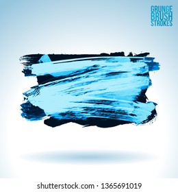 Blue brush stroke and texture. Grunge vector abstract hand - painted element. Underline and border design.