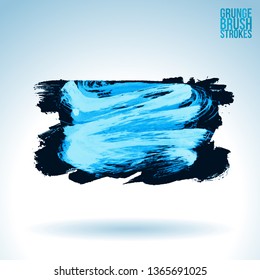 Blue brush stroke and texture. Grunge vector abstract hand - painted element. Underline and border design.