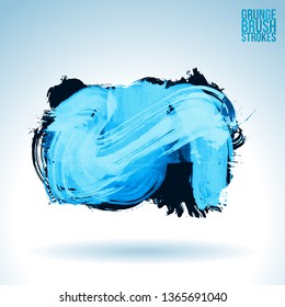 Blue brush stroke and texture. Grunge vector abstract hand - painted element. Underline and border design.