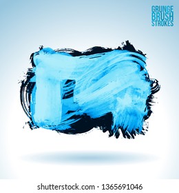 Blue brush stroke and texture. Grunge vector abstract hand - painted element. Underline and border design.