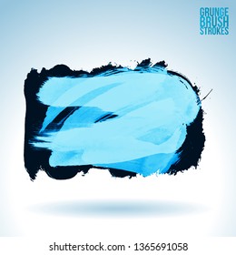 Blue brush stroke and texture. Grunge vector abstract hand - painted element. Underline and border design.