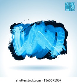 Blue brush stroke and texture. Grunge vector abstract hand - painted element. Underline and border design.