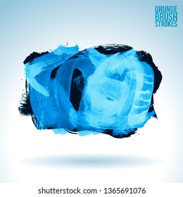 Blue brush stroke and texture. Grunge vector abstract hand - painted element. Underline and border design.