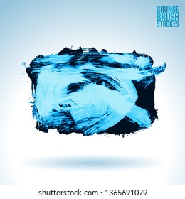 Blue brush stroke and texture. Grunge vector abstract hand - painted element. Underline and border design.