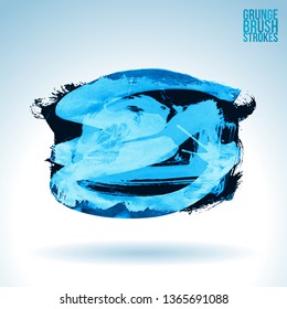 Blue brush stroke and texture. Grunge vector abstract hand - painted element. Underline and border design.