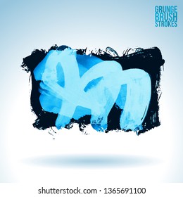 Blue brush stroke and texture. Grunge vector abstract hand - painted element. Underline and border design.