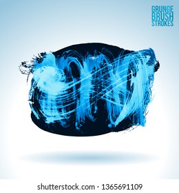 Blue brush stroke and texture. Grunge vector abstract hand - painted element. Underline and border design.