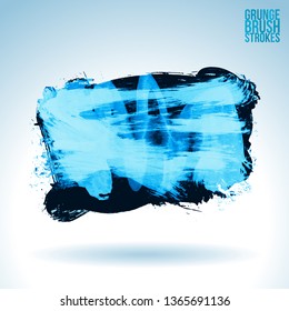 Blue brush stroke and texture. Grunge vector abstract hand - painted element. Underline and border design.