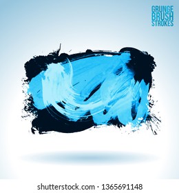 Blue brush stroke and texture. Grunge vector abstract hand - painted element. Underline and border design.