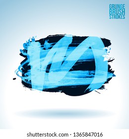 Blue brush stroke and texture. Grunge vector abstract hand - painted element. Underline and border design.