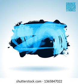Blue brush stroke and texture. Grunge vector abstract hand - painted element. Underline and border design.