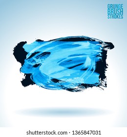 Blue brush stroke and texture. Grunge vector abstract hand - painted element. Underline and border design.