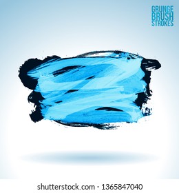 Blue brush stroke and texture. Grunge vector abstract hand - painted element. Underline and border design.