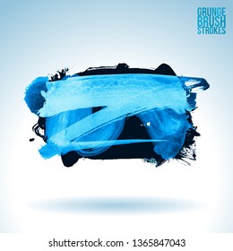 Blue brush stroke and texture. Grunge vector abstract hand - painted element. Underline and border design.