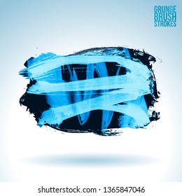Blue brush stroke and texture. Grunge vector abstract hand - painted element. Underline and border design.