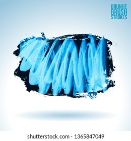Blue brush stroke and texture. Grunge vector abstract hand - painted element. Underline and border design.