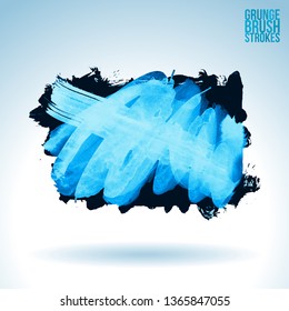 Blue brush stroke and texture. Grunge vector abstract hand - painted element. Underline and border design.