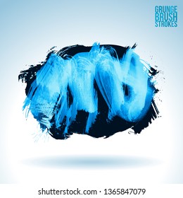Blue brush stroke and texture. Grunge vector abstract hand - painted element. Underline and border design.