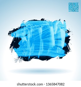 Blue brush stroke and texture. Grunge vector abstract hand - painted element. Underline and border design.