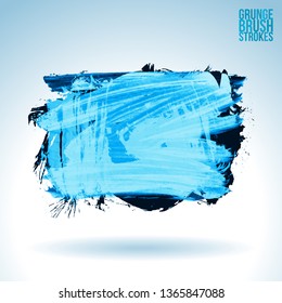 Blue brush stroke and texture. Grunge vector abstract hand - painted element. Underline and border design.