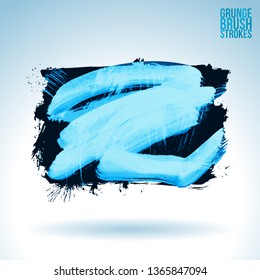 Blue brush stroke and texture. Grunge vector abstract hand - painted element. Underline and border design.