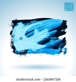 Blue brush stroke and texture. Grunge vector abstract hand - painted element. Underline and border design.