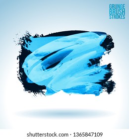 Blue brush stroke and texture. Grunge vector abstract hand - painted element. Underline and border design.