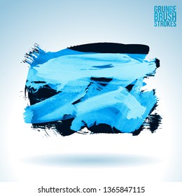 Blue brush stroke and texture. Grunge vector abstract hand - painted element. Underline and border design.