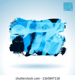 Blue brush stroke and texture. Grunge vector abstract hand - painted element. Underline and border design.
