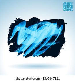 Blue brush stroke and texture. Grunge vector abstract hand - painted element. Underline and border design.