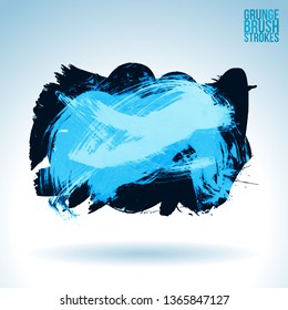 Blue brush stroke and texture. Grunge vector abstract hand - painted element. Underline and border design.