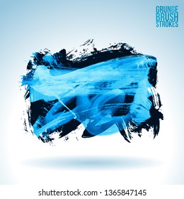 Blue brush stroke and texture. Grunge vector abstract hand - painted element. Underline and border design.