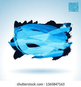 Blue brush stroke and texture. Grunge vector abstract hand - painted element. Underline and border design.