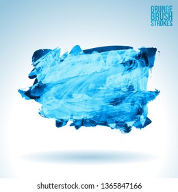 Blue brush stroke and texture. Grunge vector abstract hand - painted element. Underline and border design.