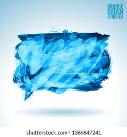 Blue brush stroke and texture. Grunge vector abstract hand - painted element. Underline and border design.