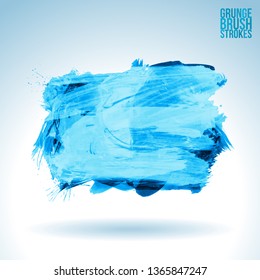 Blue brush stroke and texture. Grunge vector abstract hand - painted element. Underline and border design.