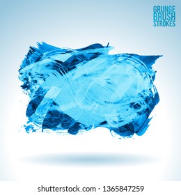 Blue brush stroke and texture. Grunge vector abstract hand - painted element. Underline and border design.