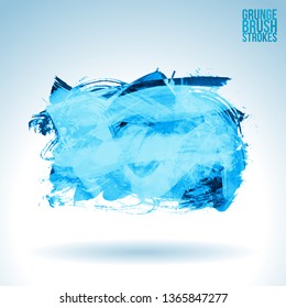 Blue brush stroke and texture. Grunge vector abstract hand - painted element. Underline and border design.