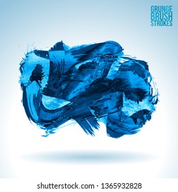 Blue brush stroke and texture. Grunge vector abstract hand - painted element. Underline and border design.