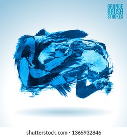 Blue brush stroke and texture. Grunge vector abstract hand - painted element. Underline and border design.