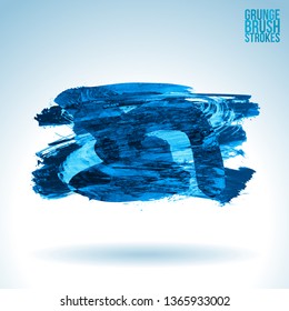 Blue brush stroke and texture. Grunge vector abstract hand - painted element. Underline and border design.