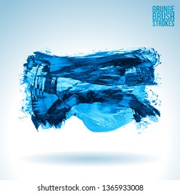 Blue brush stroke and texture. Grunge vector abstract hand - painted element. Underline and border design.