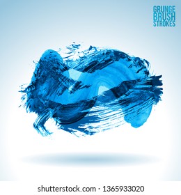 Blue brush stroke and texture. Grunge vector abstract hand - painted element. Underline and border design.